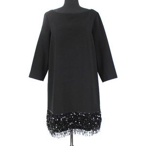 Kate Spade Las Vegas Sequin Fringe Trim Hemline Dress 10 Mini Black Boatneck L